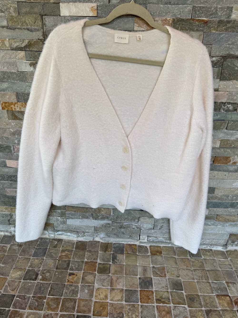 Cyrus Soft Cream Button-Up V-Neck Cardigan